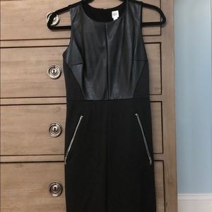 Black dress with faux leather top.